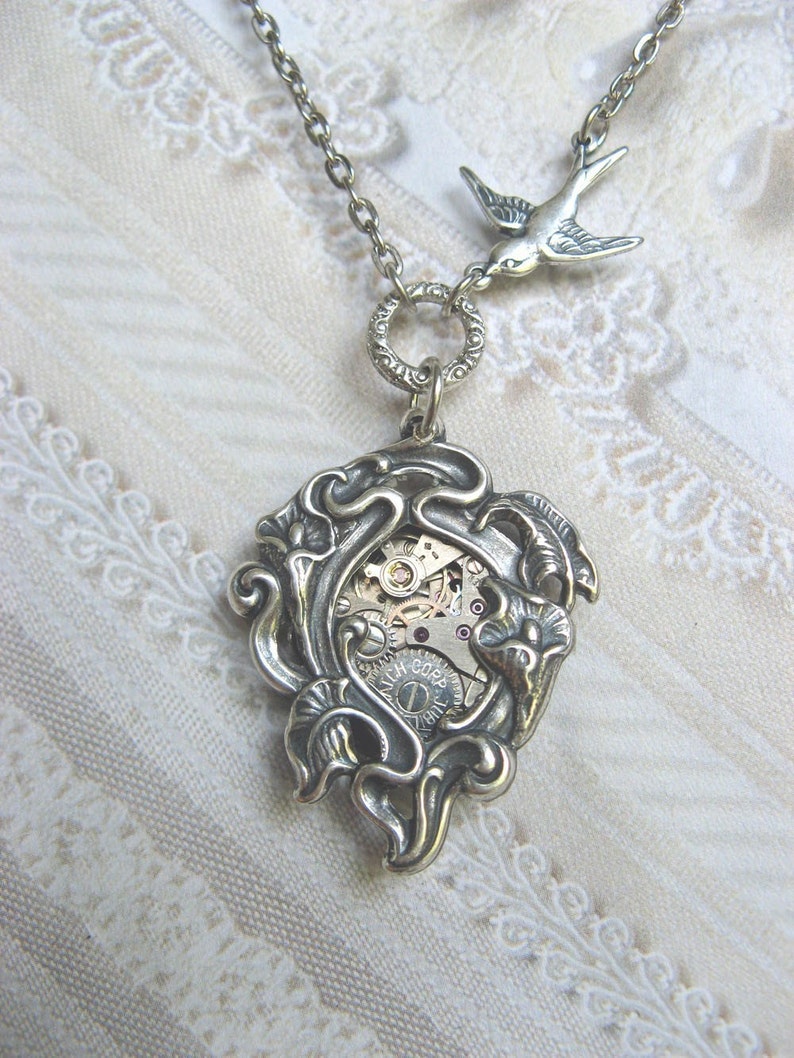 Silver Lily Necklace Steampunk Lily Silver Lilly Jewelry Etsy