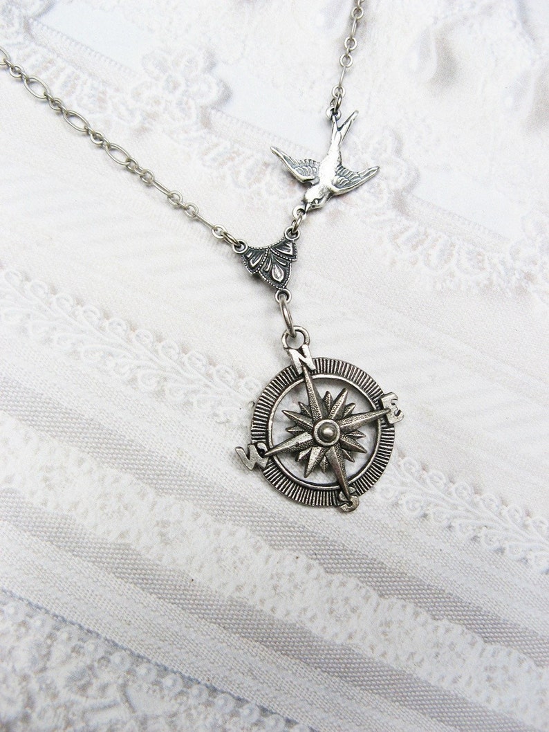 Silver Compass Necklace Graduation Necklace Silver Guidance Etsy