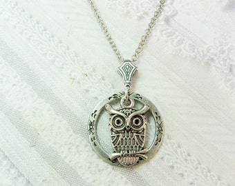 Silver  Necklace - Silver Night Owl -  Owl Necklace - Jewelry by BirdzNbeez - Wedding Birthday Teacher Bridesmaids