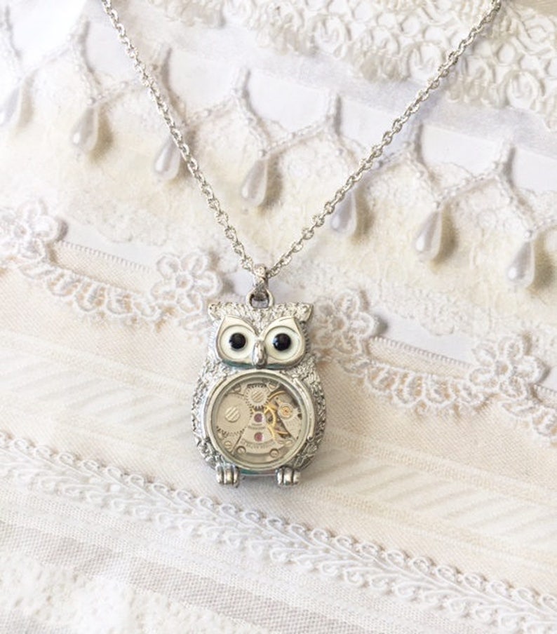Silver Owl Necklace STEAMPUNK OWL Jewelry by BirdzNbeez Wedding Birthday Bridesmaids Gift image 2
