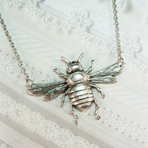 Silver Bee Necklace - Silver Queen Bee Necklace - Jewelry by BirdzNbeez