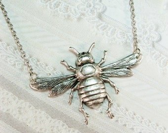Silver Bee Necklace - Silver Queen Bee Necklace - Jewelry by BirdzNbeez