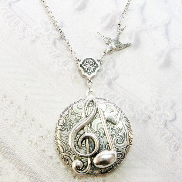 Silver Locket Necklace - The ORIGINAL SONGBIRD LOCKET- Jewelry by BirdzNbeez - Valentine's Day Wedding Birthday Bridesmaids Gift