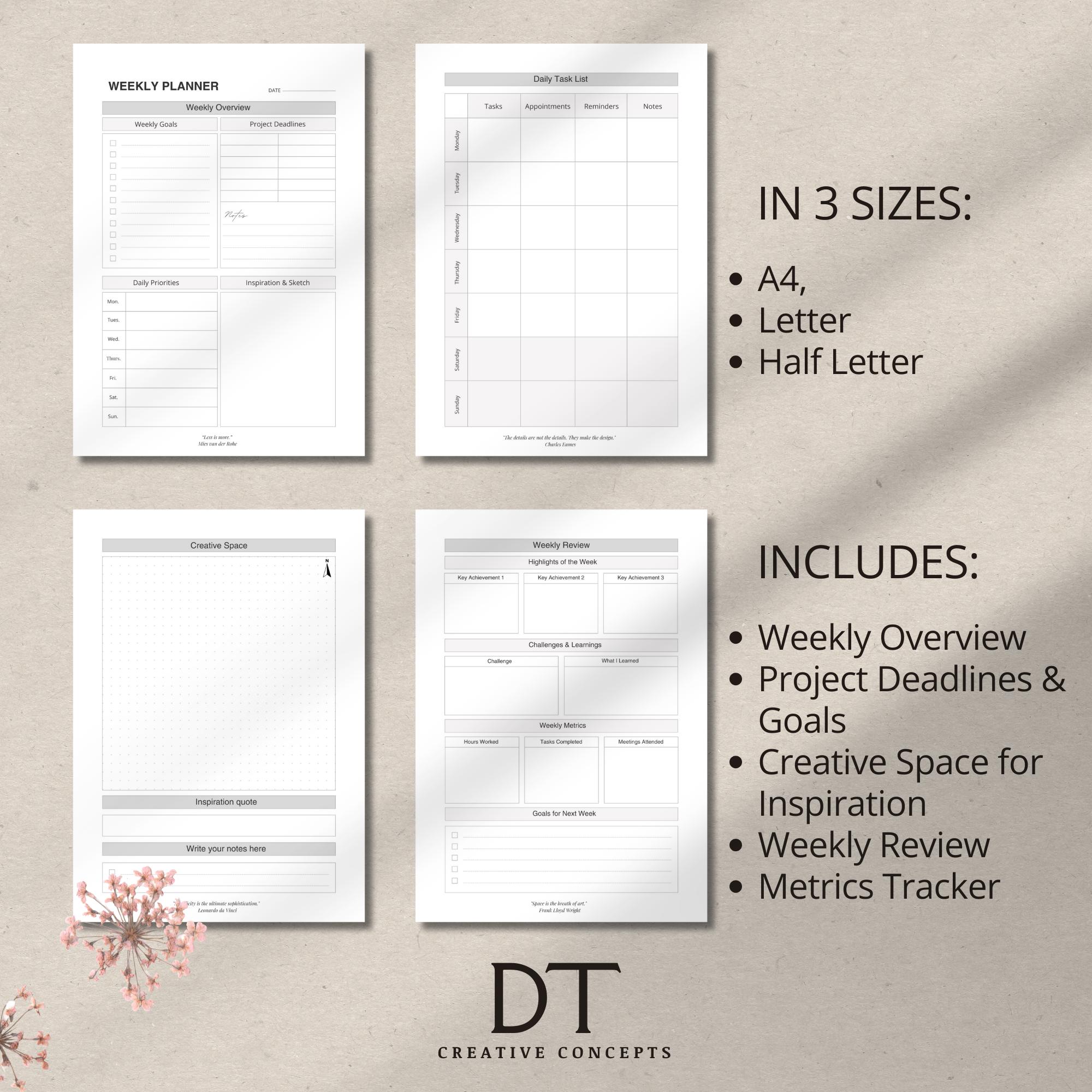 Architect Weekly Planner | Printable PDF for Architects & Interior ...