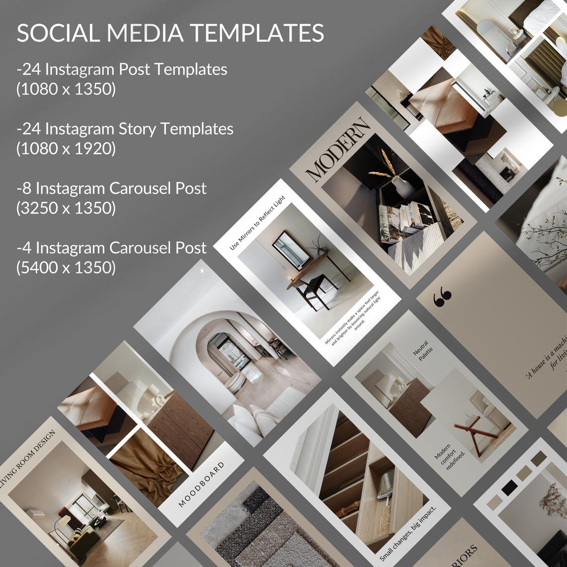 Interior Design Instagram Templates: Canva Social Media Kit (digital ...