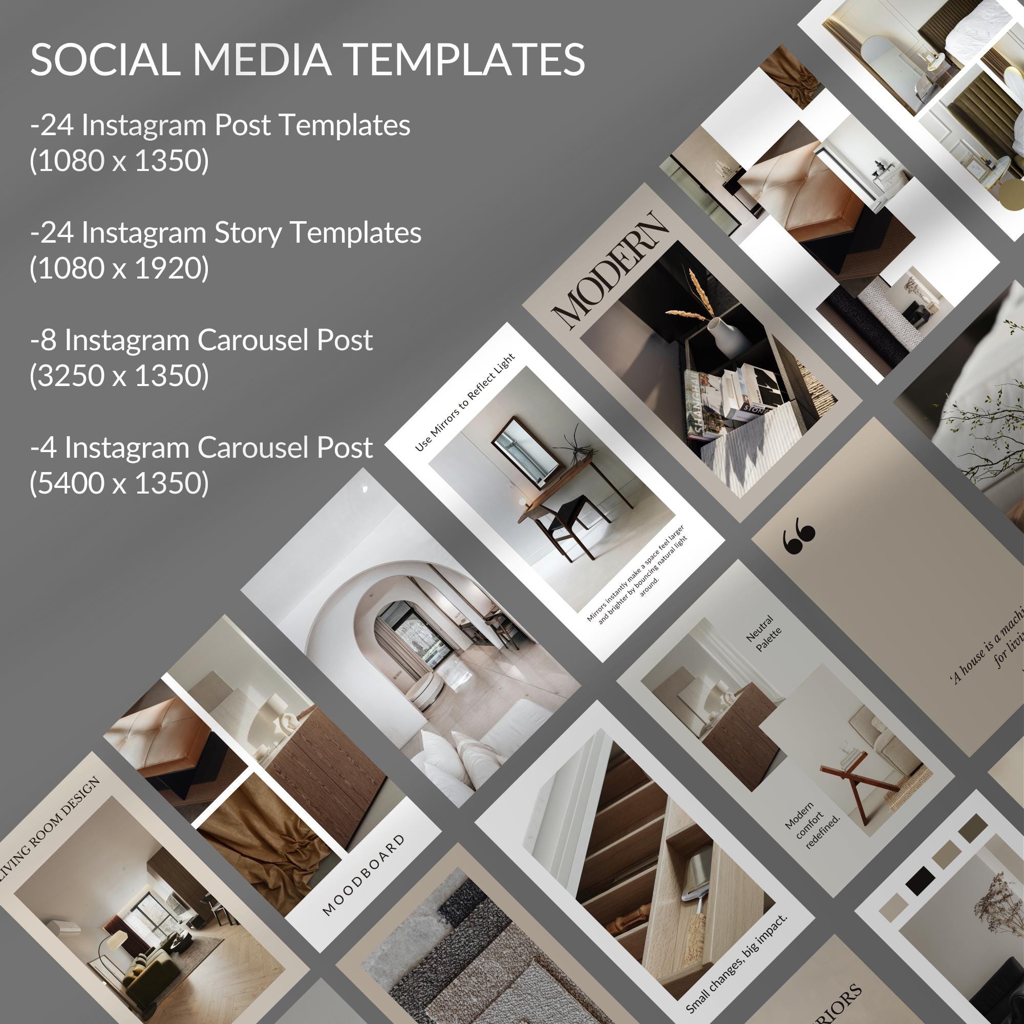 Interior Design Instagram Templates: Canva Social Media Kit (digital ...