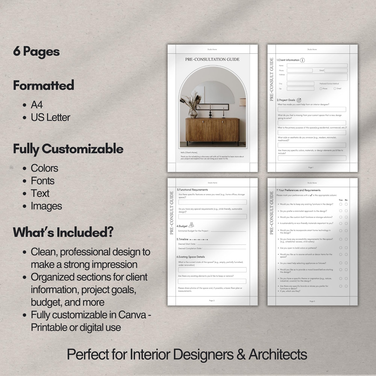 Pre-consultation Guide Template for Interior Designers | Discovery Call ...