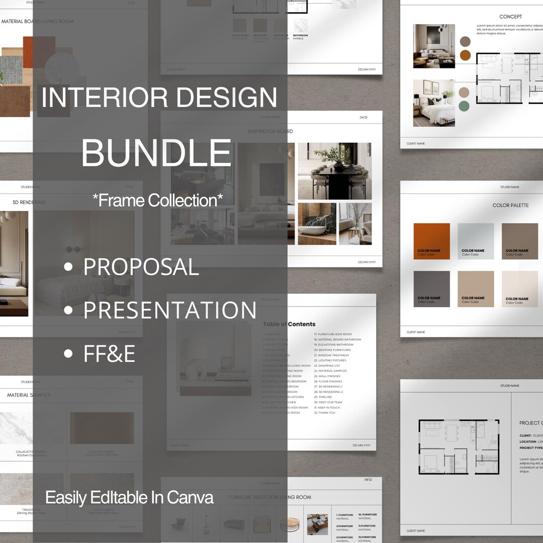 Canva Interior Design Templates Bundle: Proposal, Presentation, FF&E ...