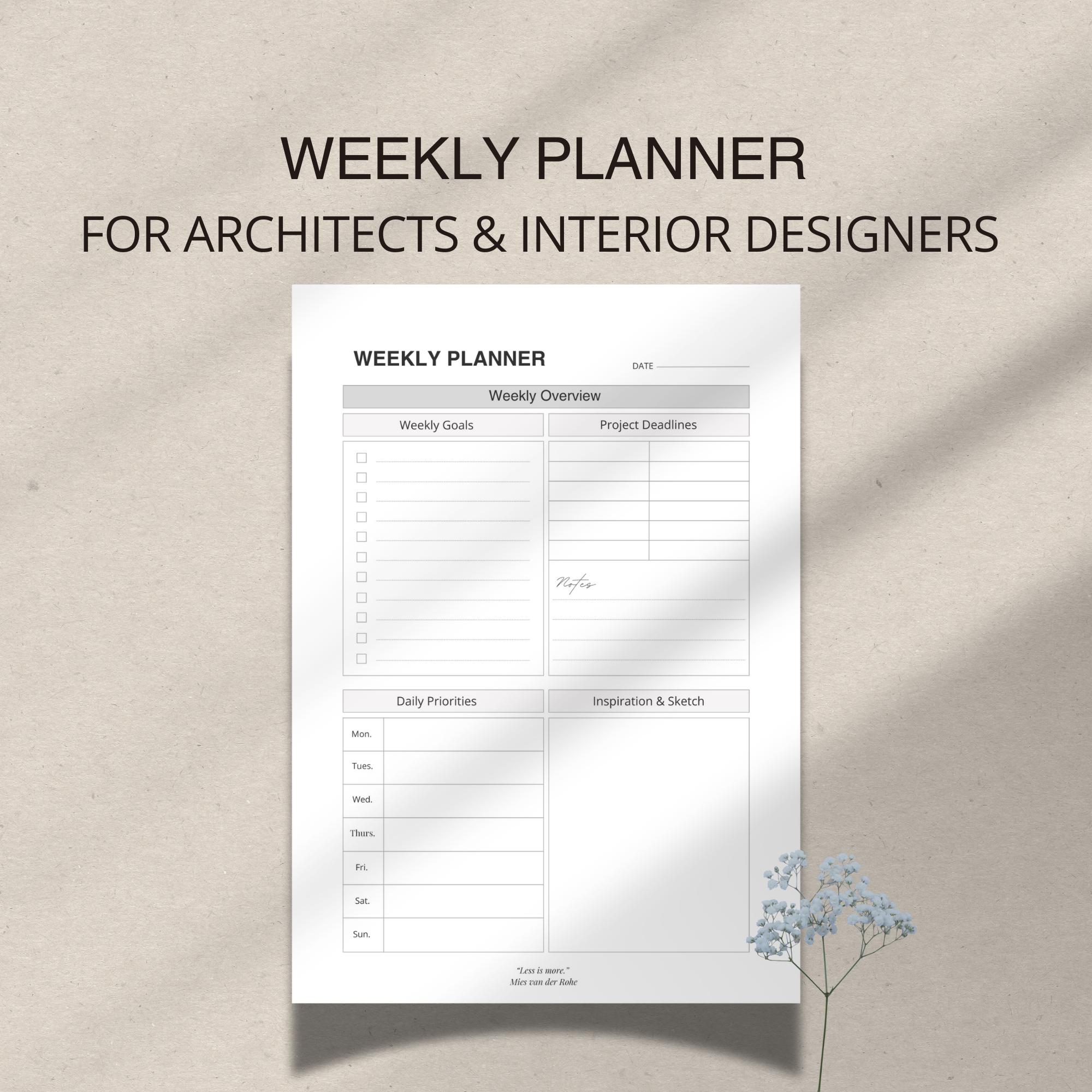 Architect Weekly Planner | Printable PDF for Architects & Interior ...