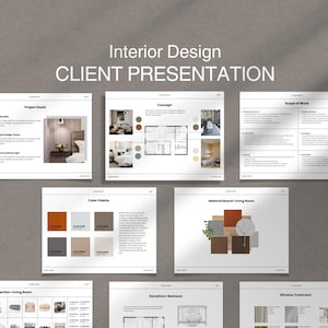 Modelo de apresentação de design de interiores | Projeto de design de interiores | Apresentação do cliente | Modelo Canva | Modelo Canva editável de 39 páginas
