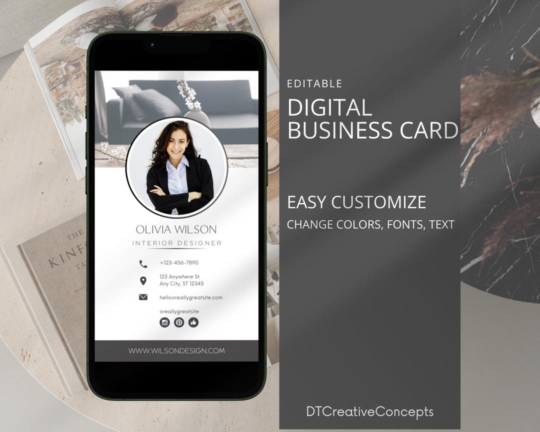 Minimalist Digital Business Card: Interior Designer Canva Template - Etsy