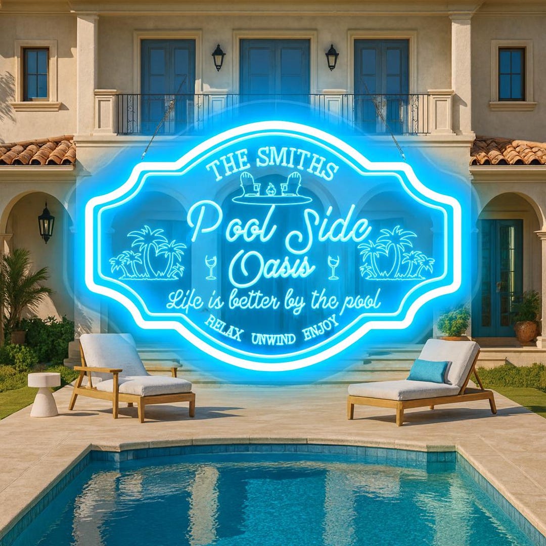 Personalized Poolside Oasis Sign , Custom Waterproof Neon Sign Wall Art ...