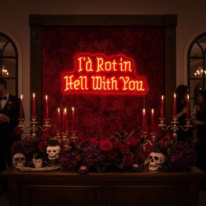 I'd Rot in Hell With You Neon Sign: Gothic Wedding Halloween Decor