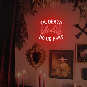 Til Death Do Us Part Neon Sign, Gothic Wedding Welcome LED Neon Light, Spooky Halloween Wedding Party Backdrop Wall Decor,Wedding Gift