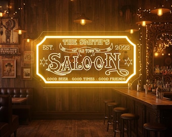 Personalized Cowboy Saloon Neon Sign, Western Bar Decor