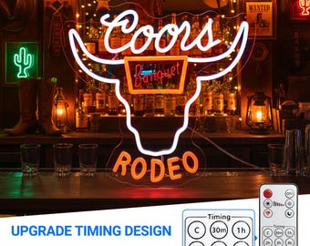Custom Cowboy Leuchtreklame: Western Rodeo Bull Skull LED-Dekor