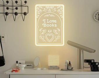 I Love Bücher Neon Leuchtreklame: Pink LED Leseraum Dekor