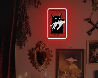 Tarot Karte Schwarze Katze LED Neon Schild: Witchy Gothic Decor