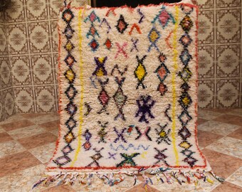 Handmade wool rugs, unique berber rug, white beni ourain rug