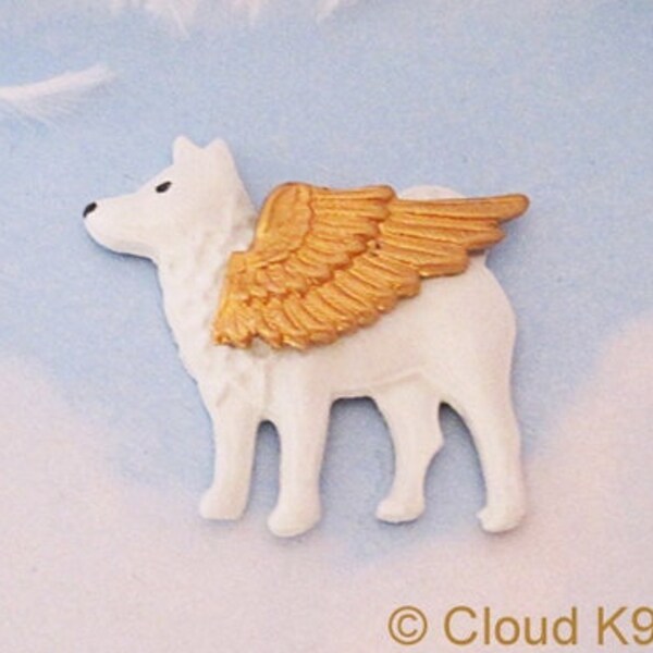 Samoyed Angel Pin Brooch. American Eskimo Dog Jewelry. Sympathy Gift for Her. Sammy Eskie Pet Loss Memorial Remembrance Keepsake Men Women