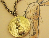 Bunny Rabbit Necklace Locket. Velveteen Rabbit Style Jewelry. Victorian Vintage Style Standing Rabbit Lapin Pendant Necklace (Gold Tone)