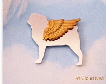 Pug Guardian Angel Pin. Pug Jewelry Brooch for Pet Loss, Pet Memorial, Pet Remembrance Sympathy Gift. Gifts for Men or Women Pug Lovers.