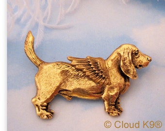 BASSET HOUND Guardian ANGEL Pin / Basset Hound Jewelry Gift for Dog Lovers by CloudK9 / Brooch for Pet Loss. Pet Memorial Sympathy Gift