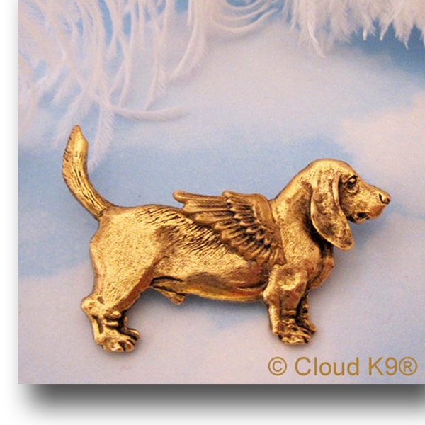 BASSET HOUND Guardian ANGEL Pin / Basset Hound Jewelry Gift for Dog Lovers by CloudK9 / Brooch for Pet Loss. Pet Memorial Sympathy Gift