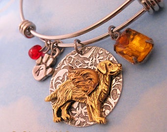 Golden Retriever Angel Bracelet. Memorial Pet Jewelry Gifts. FREE Engraving. Personalized Bracelet Initial & Birthstone Remembrance Keepsake