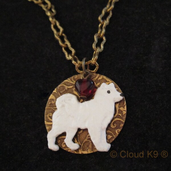 Samoyed American Eskimo Dog Jewelry. Necklace Charm Pendant "I Heart" My Dog. Engravable Charm Pendant. Sammy Eskie Lovers Gifts