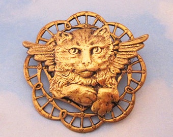 Cat Guardian Angel Brooch Pin. Kitten Angel w Wings. Cat Lovers Vintage Style Jewelry. Pet Loss Memorial Remembrance. Sympathy Gift for Her
