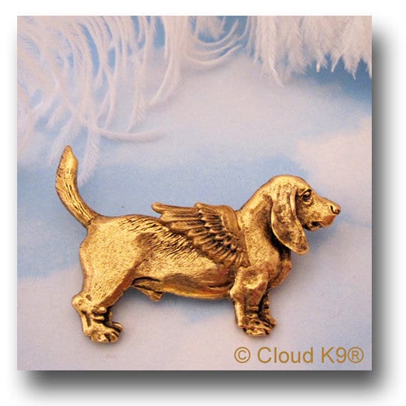 Pendentif / Broche Cristal Basset Hound Blanc - Marque Lauren Spencer, Neuf Avec étiquettes