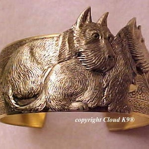 Westie Cuff Bracelet. Vintage Style Westie Jewelry for Dog Lovers (West Highland White Terrier / Scottish Terrier Best Friends) "Signed"