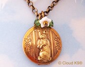 Bunny Necklace. Rabbit Locket. Jewelry Bunny Rabbit Gifts. Chocolate Rabbit Pose. Victorian Vintage Style Standing Rabbit Pet Lapin