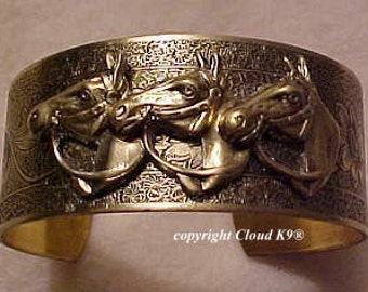Horse Jewelry Bracelet. Equestrian Cuff. Vintage Style Equine Jewelry. Country Western Girl. Horse Lovers. Cowgirl. Cowgirls. (3 Horses)
