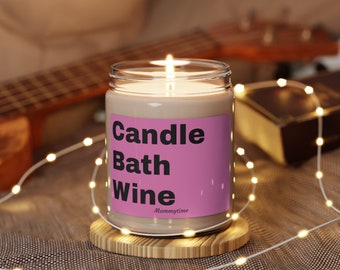 Candle, Bath, Wine - Scented Soy Candle, 9oz relaxing Mother's Day Gift for mom reusable glass jar