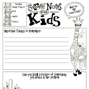 Kids Sermon Notes Drawing Page Bible Journaling