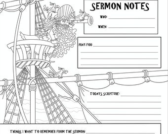 Pirate Sermon Notes Color and Think for Kids