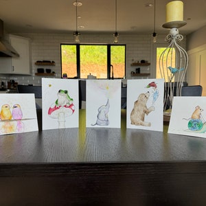 Handpainted Animal Cards Set | Handmade Watercolor Cards | Blank Card with Envelope