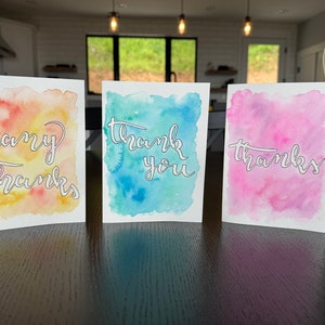 Handbemaltes Dankeskarten-Set | Handgefertigte Aquarellkarten | Leere Karte mit Umschlag
