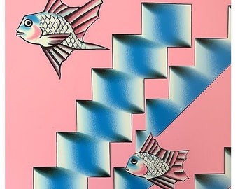 Fish Steps - Retro Surrealism 8x10 Fine Art Print