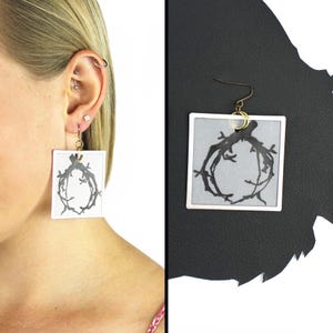 Olive Branch Hand Drawn Square Frame Earrings