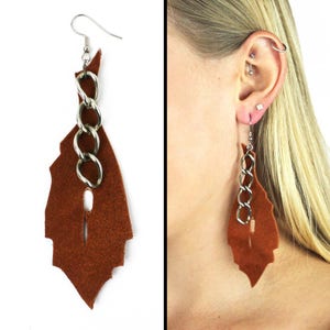 Rust Leaf & Silver Chain Earrings - sustainable design