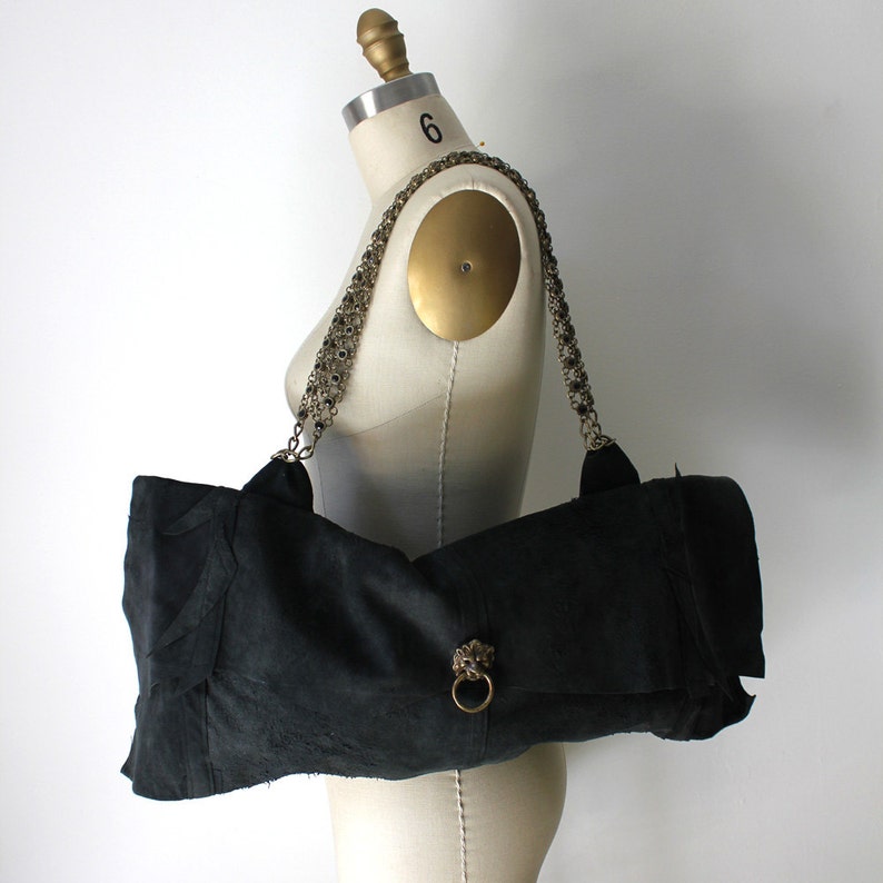 Charcoal Black Leather Lion's Head Handbag image 2