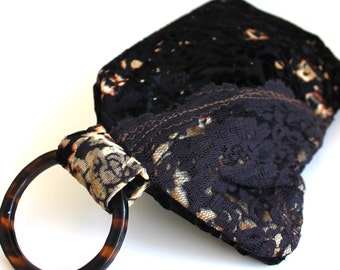 SALE Black Lace and Velvet Bracelet Wristlet Clutch