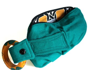 Teal Wool and Mustard Funky Bracelet Handbag Wristlet