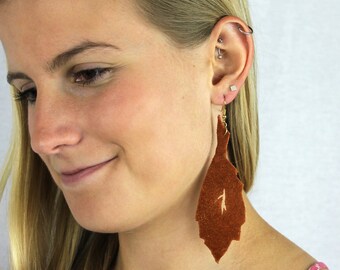 Rust Leather Leaf Earrings