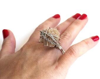 Sand Rose and Silver Ring that Rocks size 6.5