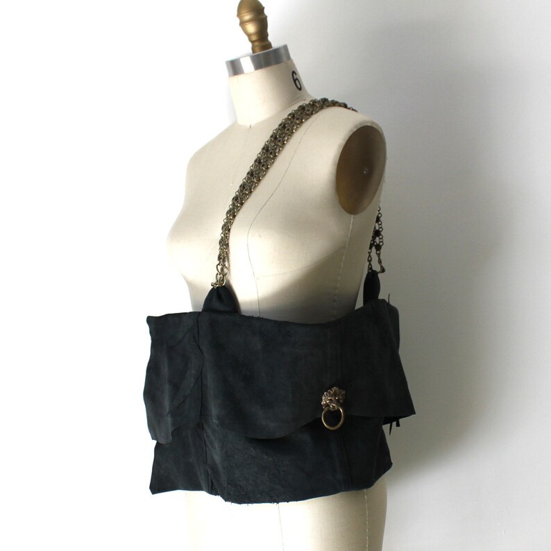 Charcoal Black Leather Lion's Head Handbag image 3