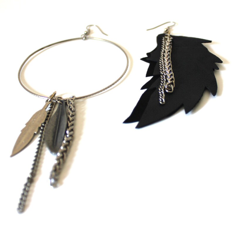 Feather Flower Asymmetric Earrings